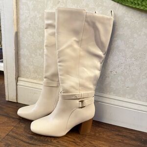 Liz Claiborne LC Hemlock Block Heel Cream Riding Boots Size 7W